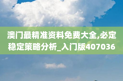 澳门最精准资料免费大全,必定稳定策略分析_入门版407036