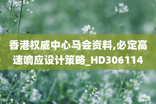 香港权威中心马会资料,必定高速响应设计策略_HD306114