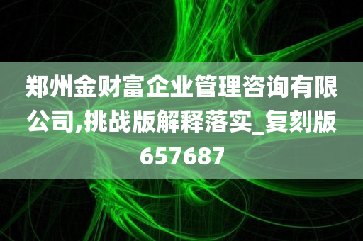 郑州金财富企业管理咨询有限公司,挑战版解释落实_复刻版657687