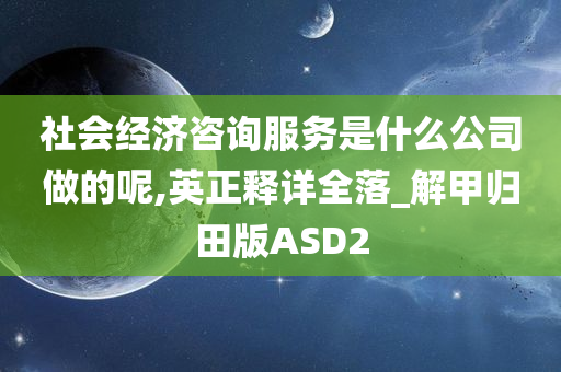 社会经济咨询服务是什么公司做的呢,英正释详全落_解甲归田版ASD2