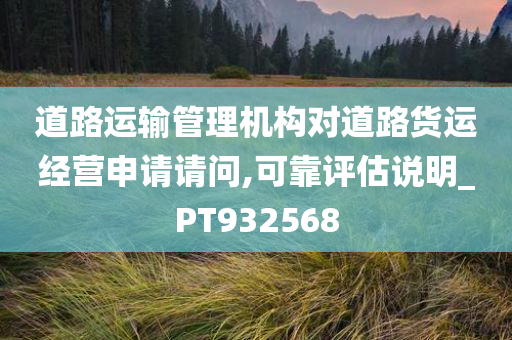 道路运输管理机构对道路货运经营申请请问,可靠评估说明_PT932568